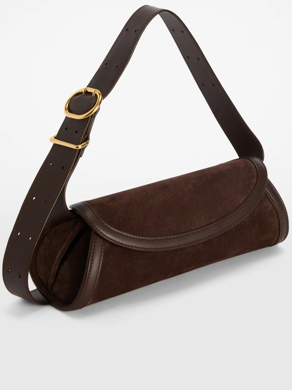 Jil Sander Dark Brown Suede Cylindrical Handbag Zwart
