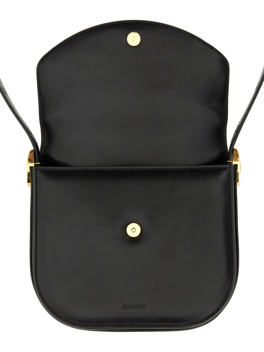Jil Sander Leather Coin Shoulder Bag With Gold-Tone Clasp Zwart