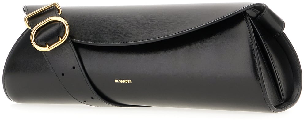 Jil Sander Jil Sander Black nappa leather large Cannolo shoulder bag Zwart