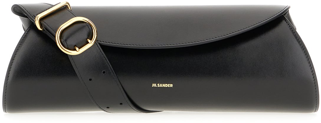 Jil Sander Jil Sander Black nappa leather large Cannolo shoulder bag Zwart