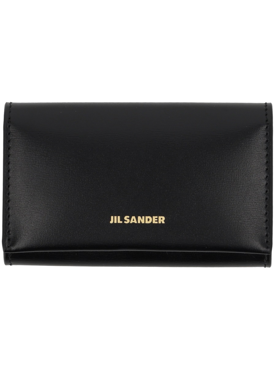 Jil Sander Rectangular Fold-Over Flap Key Hooks Leather Wallet Zwart