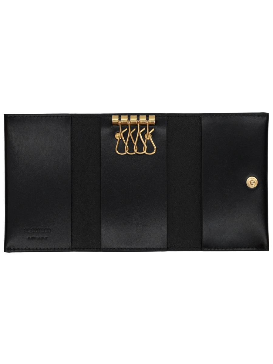 Jil Sander Rectangular Fold-Over Flap Key Hooks Leather Wallet Zwart