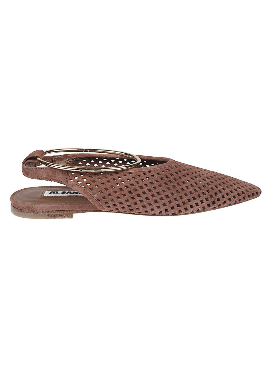 Jil Sander Pointed-Toe Slingback Flats with Perforated Design Bruin