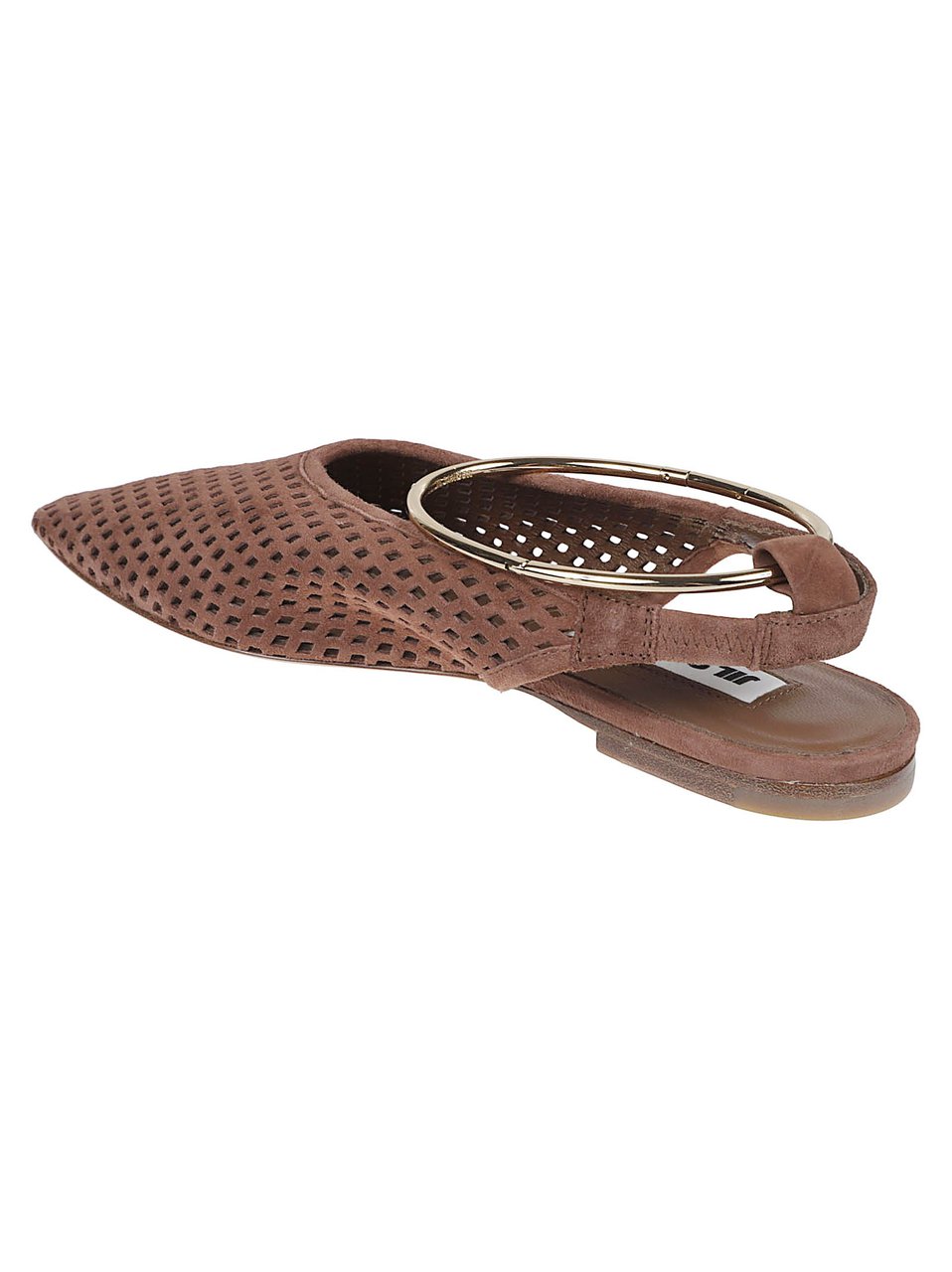 Jil Sander Pointed-Toe Slingback Flats with Perforated Design Bruin