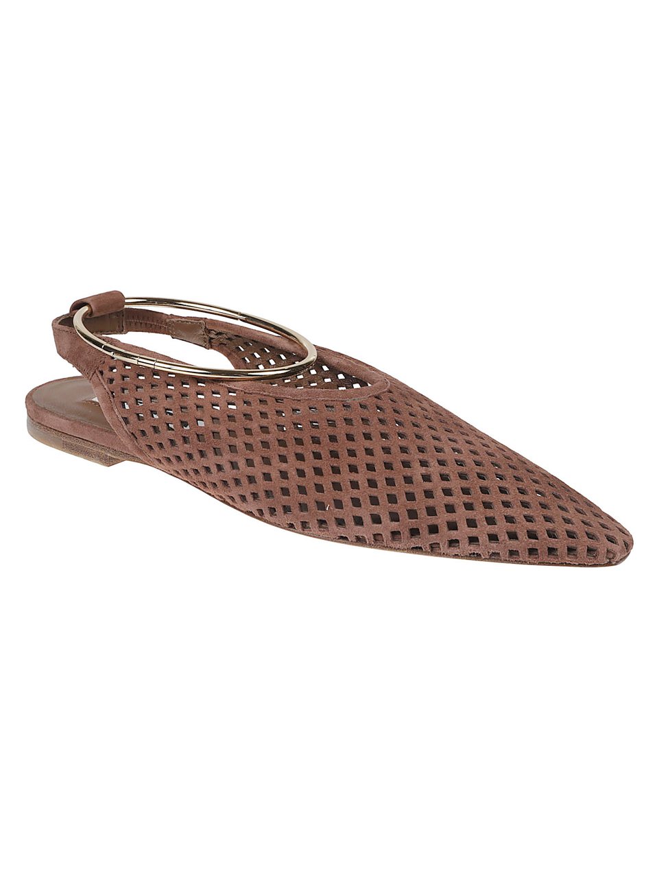 Jil Sander Pointed-Toe Slingback Flats with Perforated Design Bruin