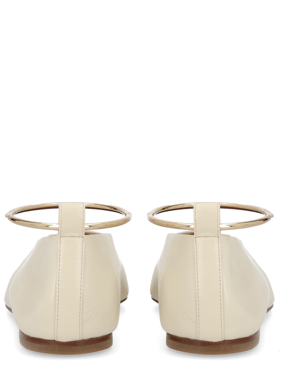 Jil Sander Neutral Metallic Anklet Smooth Leather Flats Neutraal