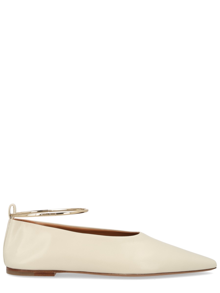Jil Sander Neutral Metallic Anklet Smooth Leather Flats Neutraal