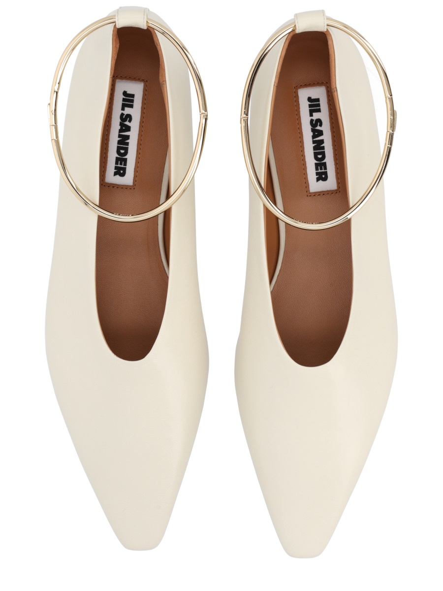 Jil Sander Neutral Metallic Anklet Smooth Leather Flats Neutraal
