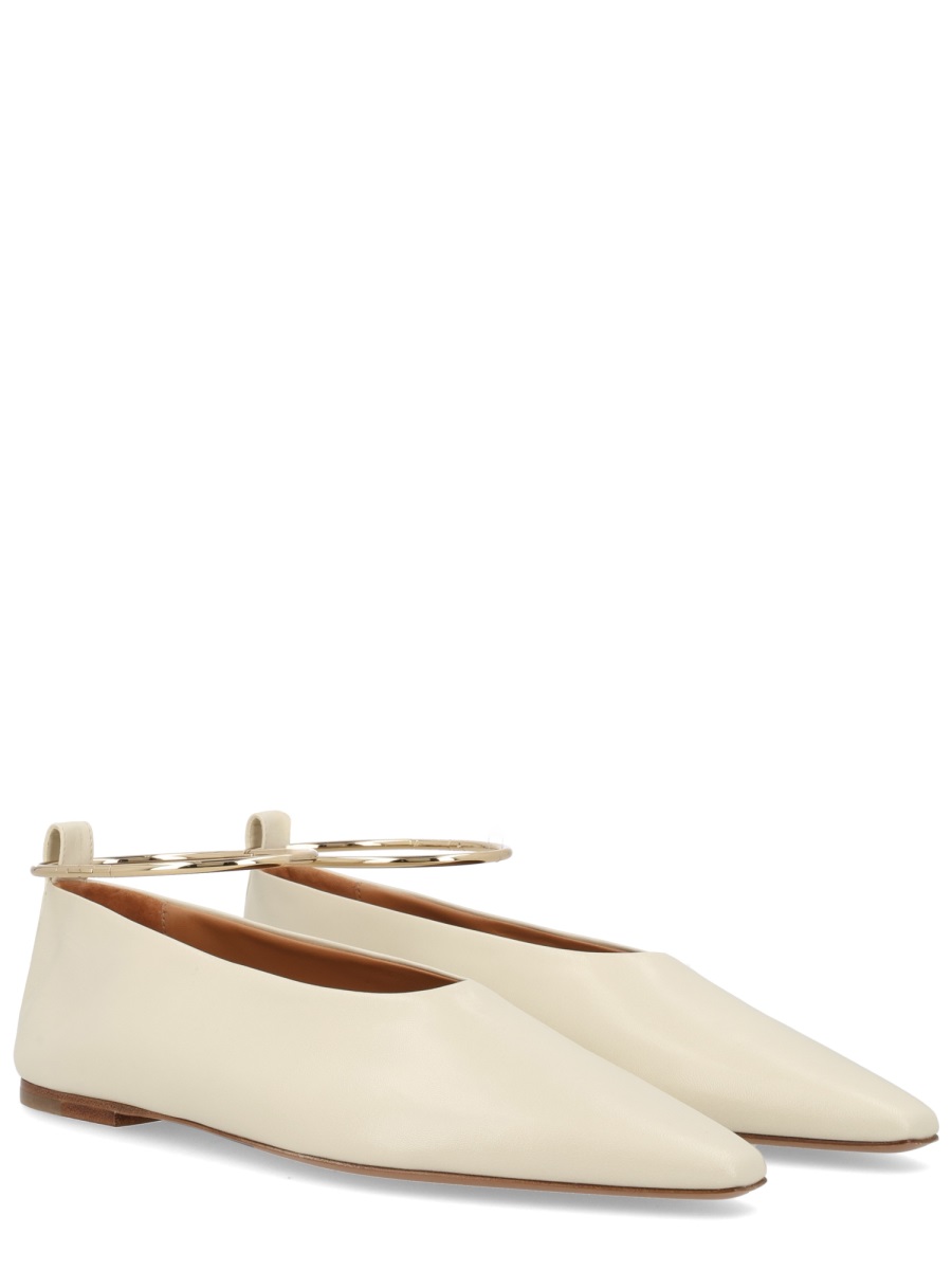Jil Sander Neutral Metallic Anklet Smooth Leather Flats Neutraal