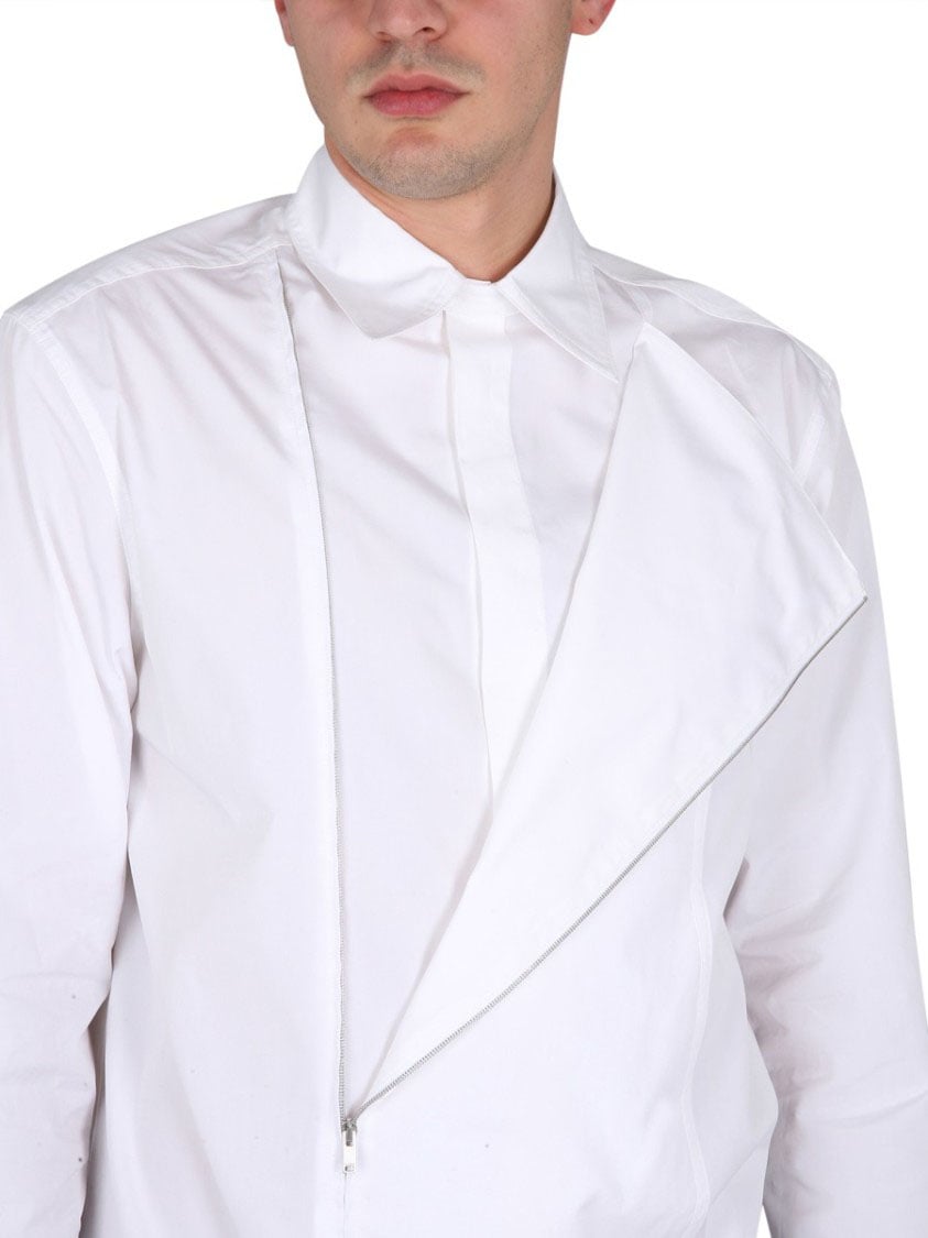 Jil Sander Asymmetrically Zippered White Casual Shirt Paars