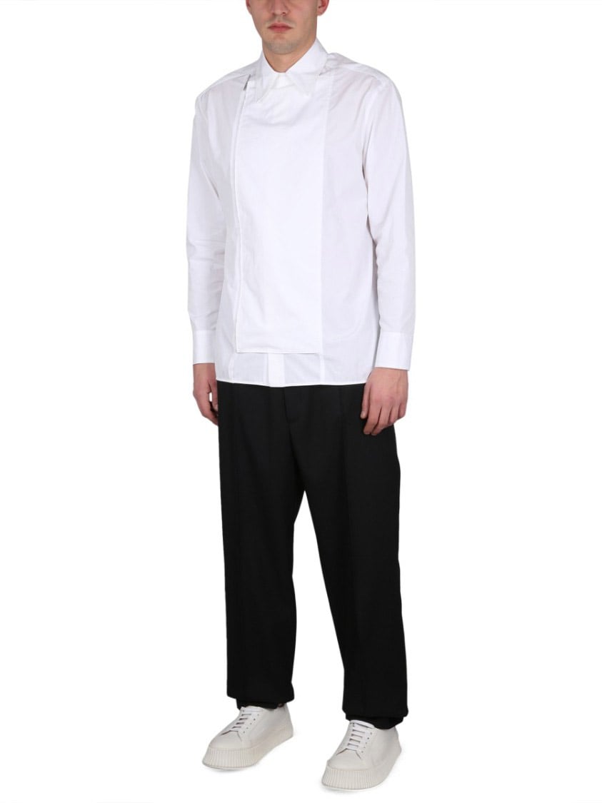 Jil Sander Asymmetrically Zippered White Casual Shirt Paars