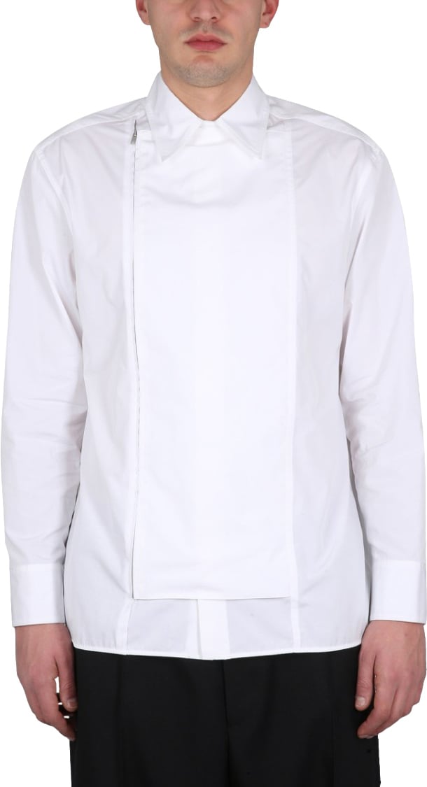 Jil Sander Asymmetrically Zippered White Casual Shirt Paars