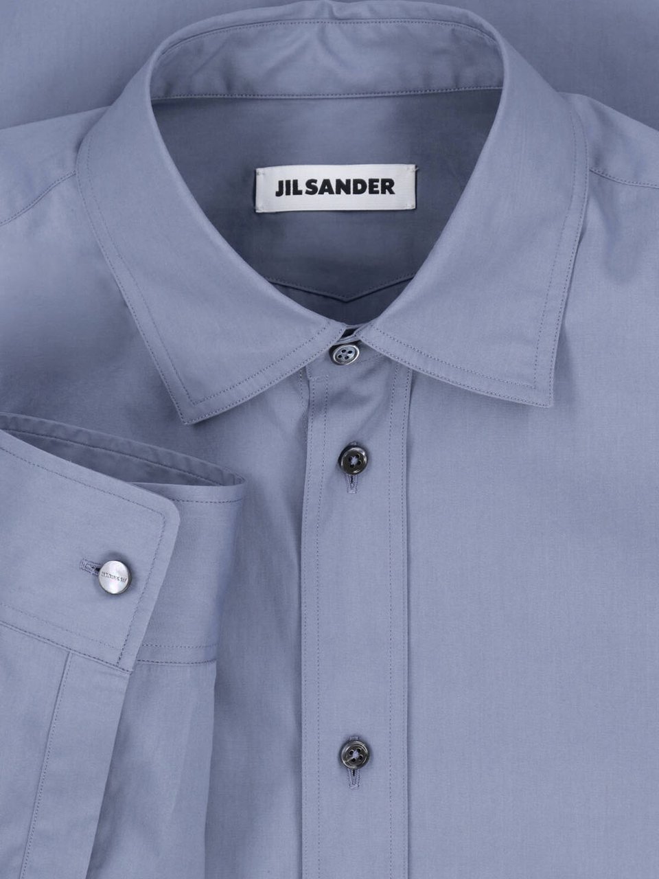 Jil Sander White Minimalist Curved Hem Cotton Shirt Blauw