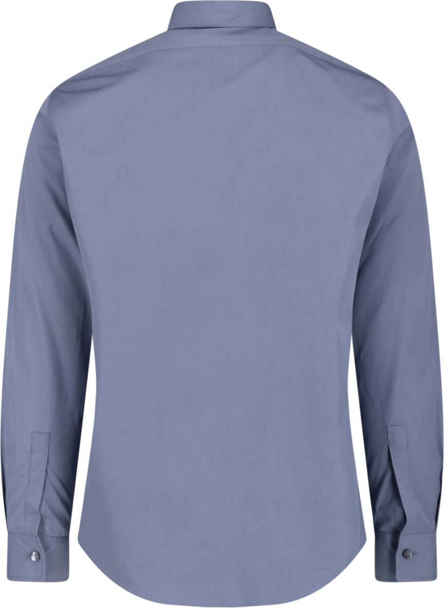 Jil Sander White Minimalist Curved Hem Cotton Shirt Blauw