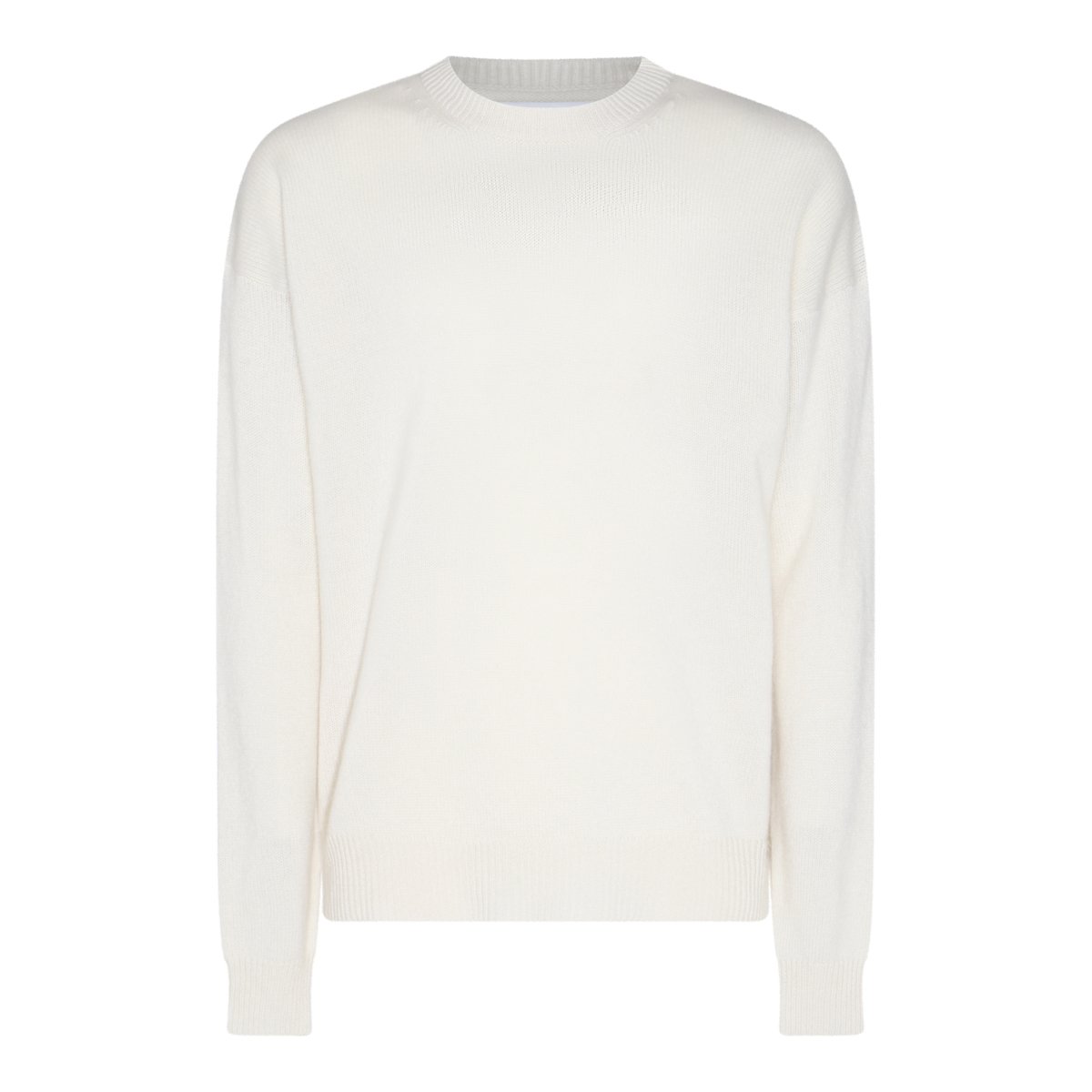 Jil Sander Minimalist White Wool Knit Sweater With Ribbed Hem Wit