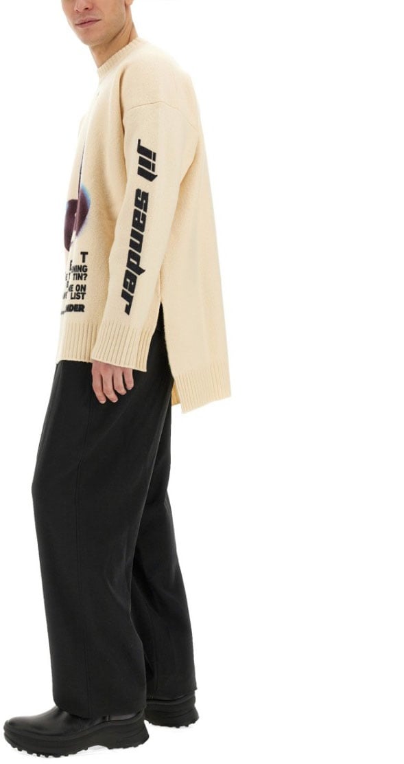 Jil Sander Playful Wool Knit Sweater With Cherry Embroidery Neutraal