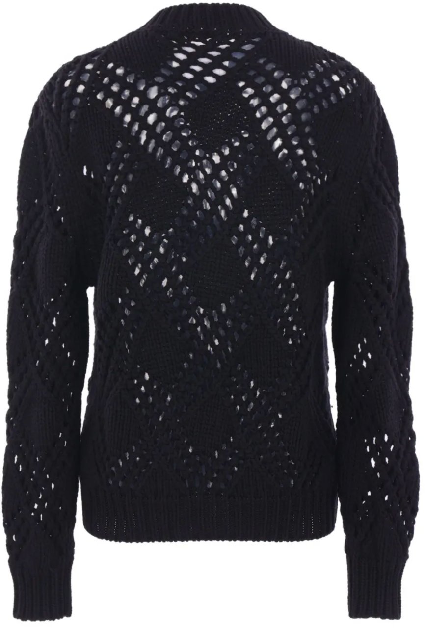 Jil Sander Long Sleeve Lace Knit Sweater Black Zwart