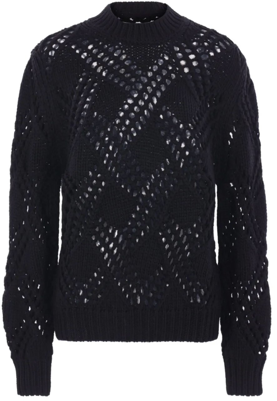 Jil Sander Long Sleeve Lace Knit Sweater Black Zwart