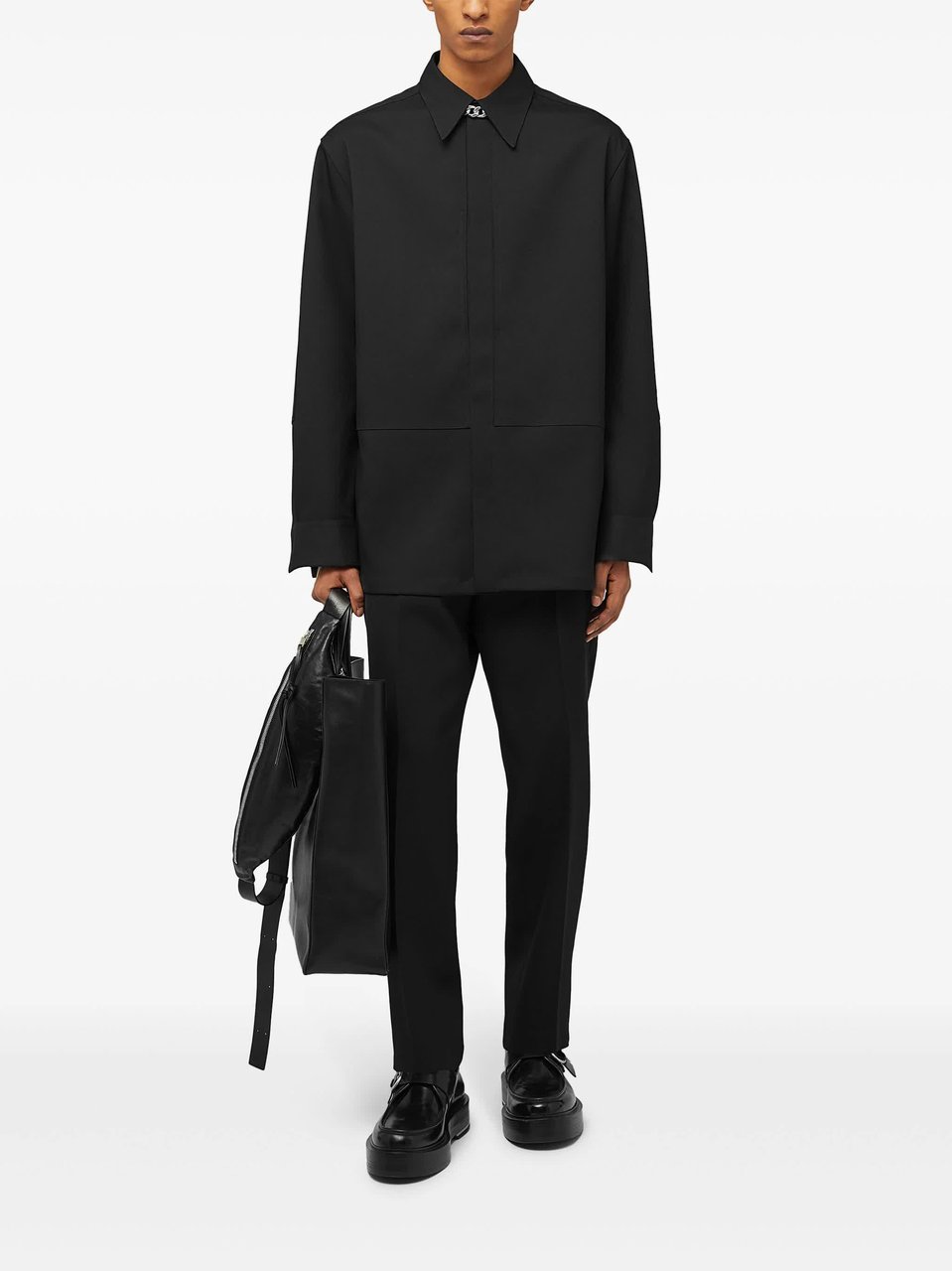 Jil Sander Black Tapered Wool Gabardine Trousers Zwart