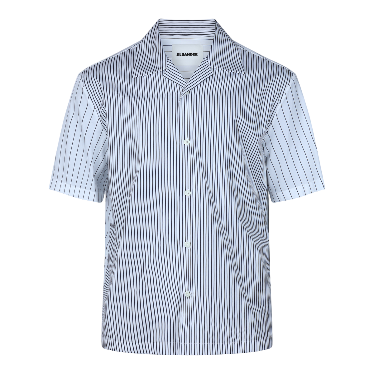 Jil Sander Short-Sleeved Pinstripe Shirt with Classic Collar Wit