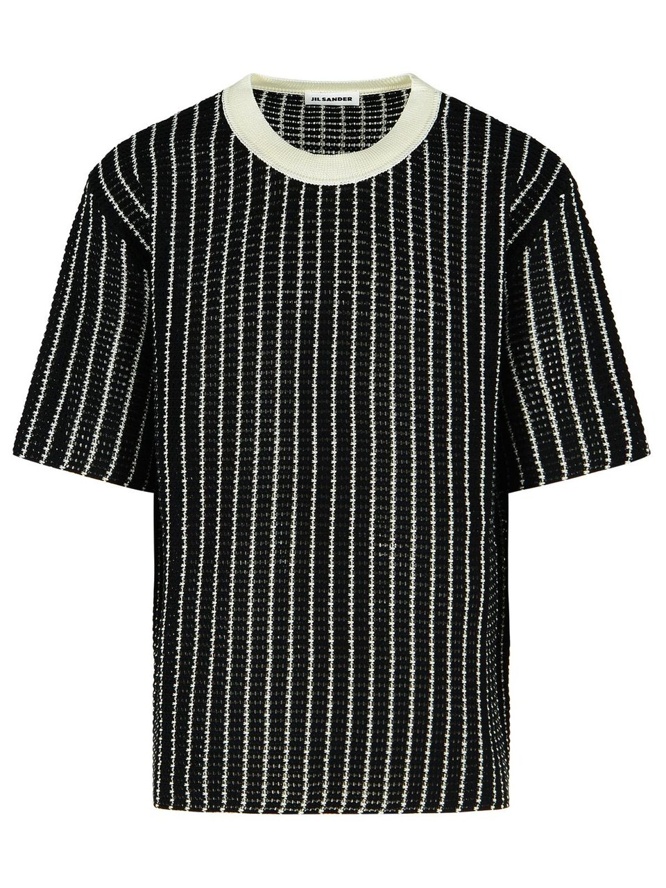 Jil Sander 'Crochet' Black Cotton T-Shirt Zwart