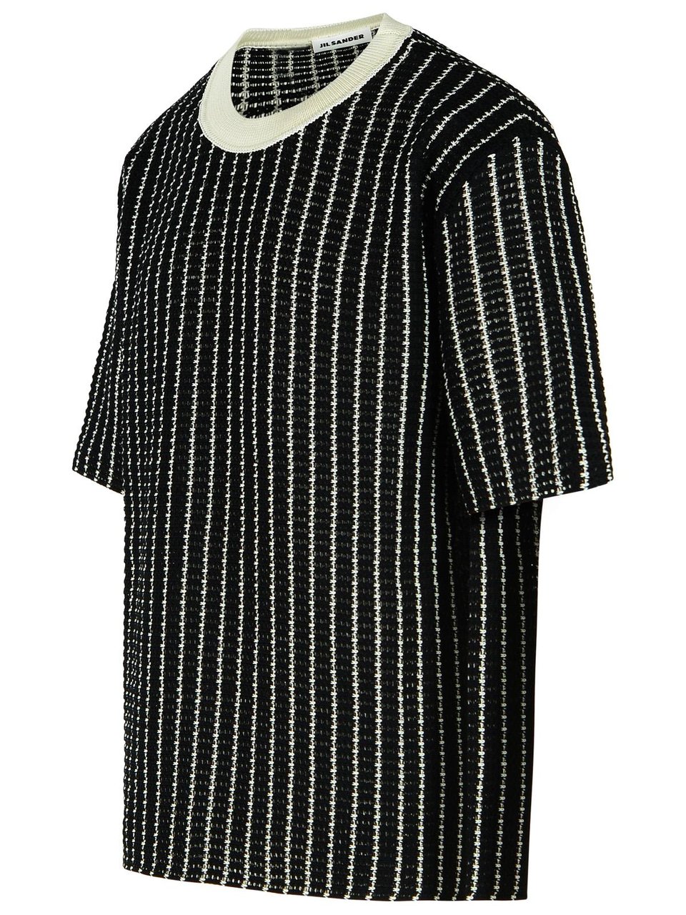 Jil Sander 'Crochet' Black Cotton T-Shirt Zwart