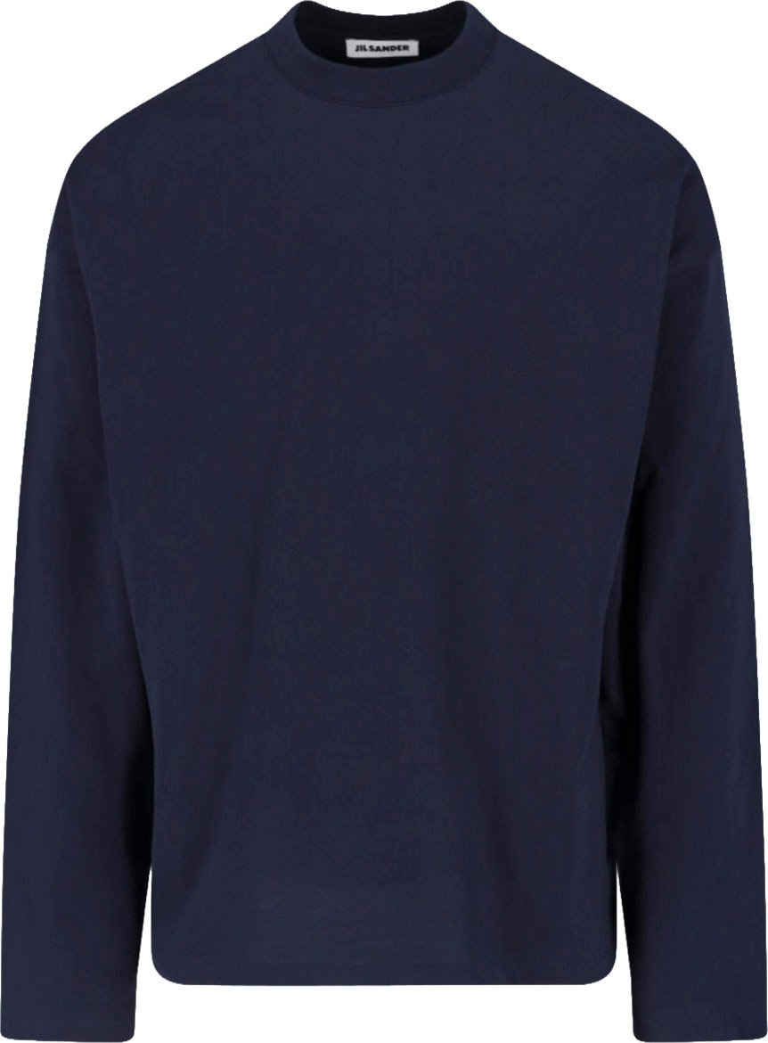 Jil Sander Black Crewneck Long-Sleeve Cotton T-Shirt Blauw