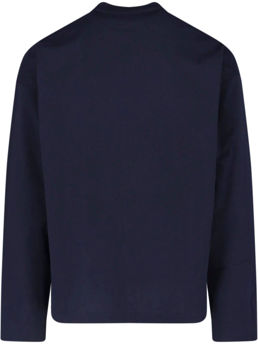 Jil Sander Black Crewneck Long-Sleeve Cotton T-Shirt Blauw