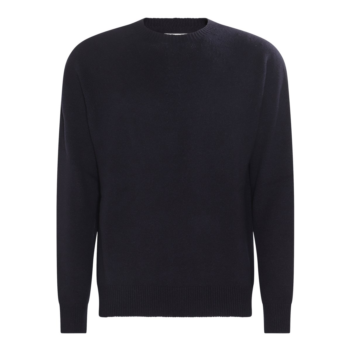 Jil Sander Round Neck Blue Cashmere Jumper With Ribbed Detailing Blauw