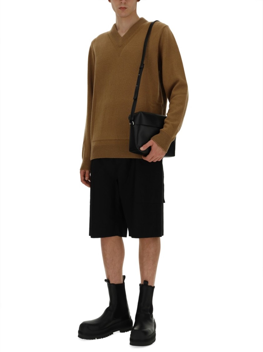 Jil Sander Relaxed Fit V-Neck Sweater With Ribbed Details Bruin