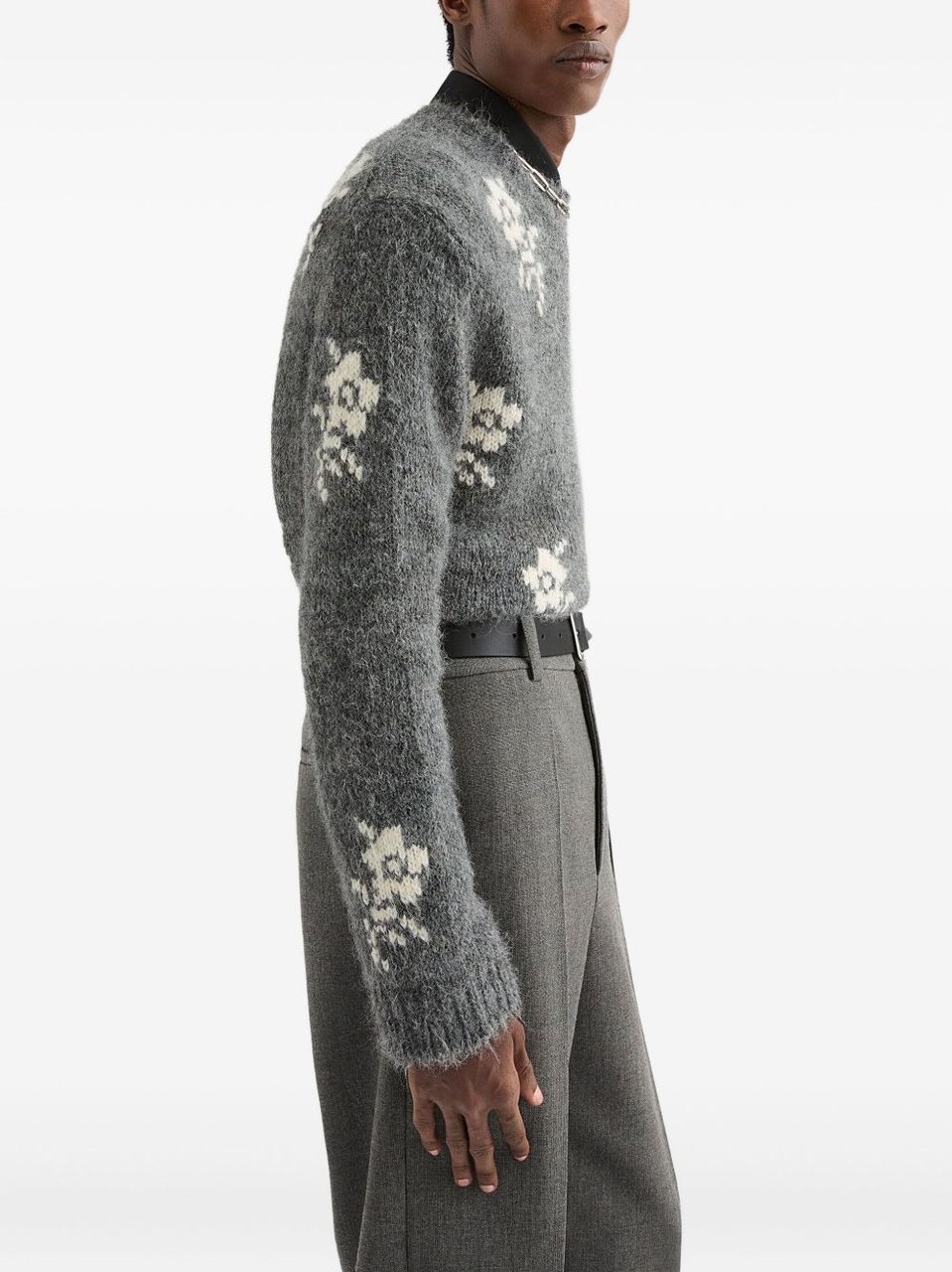 Jil Sander Medium Grey Floral Knitted Jumper Grijs