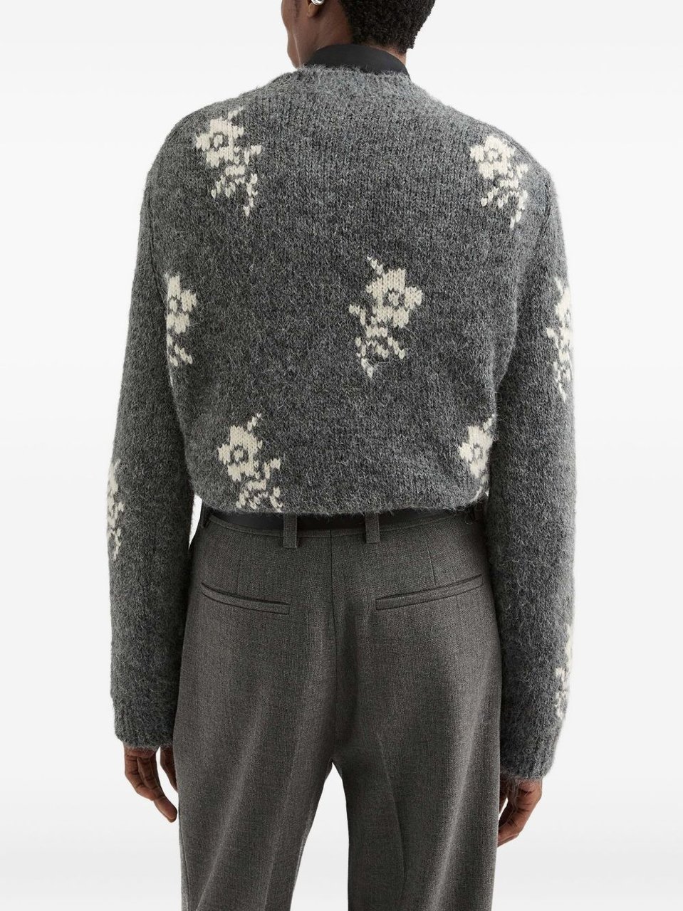 Jil Sander Medium Grey Floral Knitted Jumper Grijs