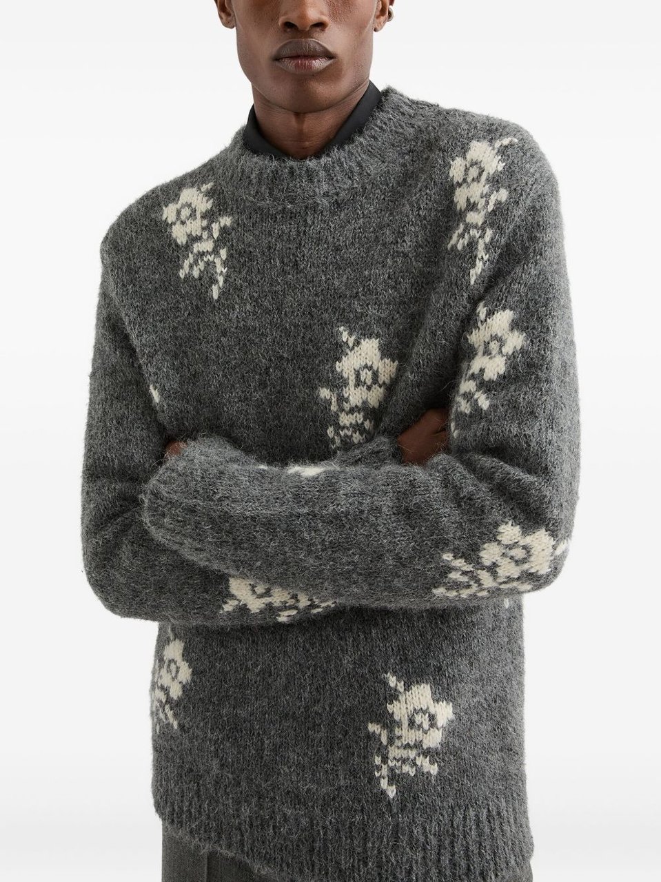 Jil Sander Medium Grey Floral Knitted Jumper Grijs