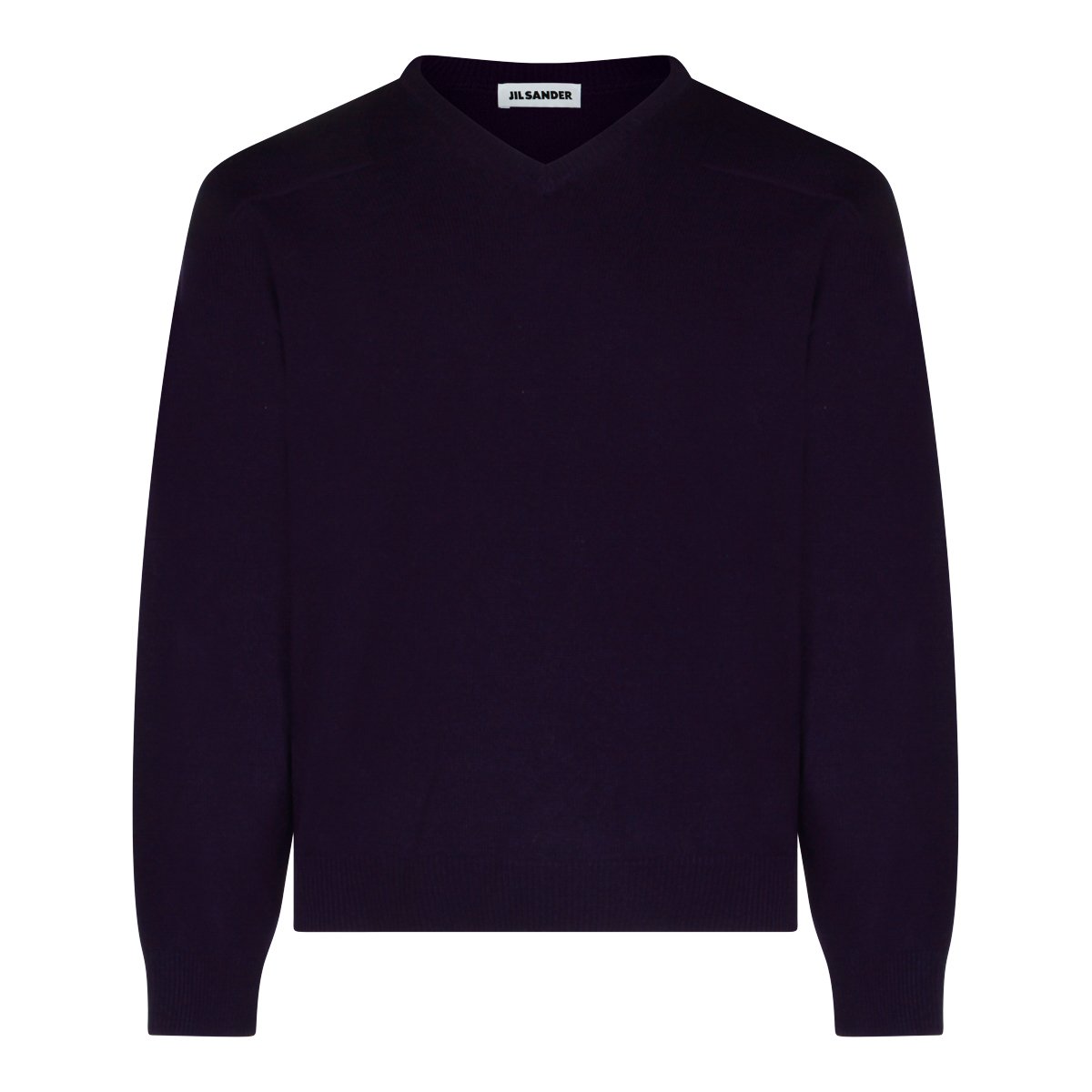 Jil Sander Violet Wool Knit Sweater With V-Neckline And Ribbed Details Zwart