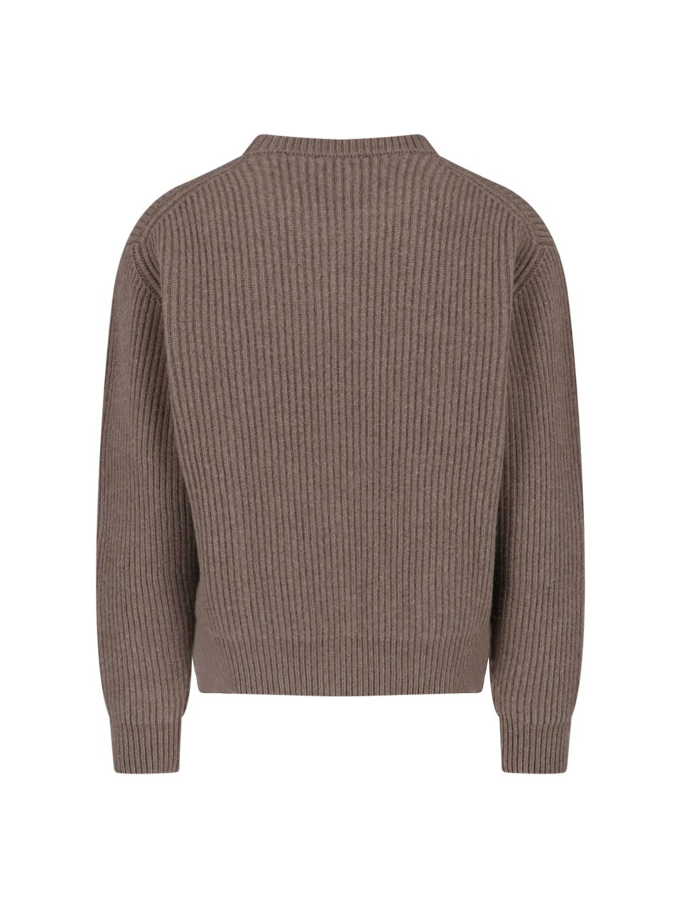 Jil Sander Brown Crewneck Ribbed Wool Sweater Bruin