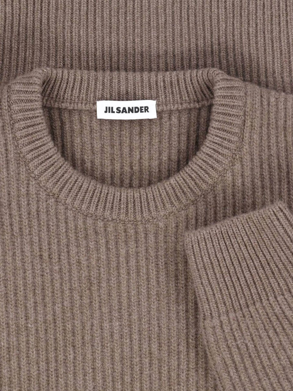 Jil Sander Brown Crewneck Ribbed Wool Sweater Bruin