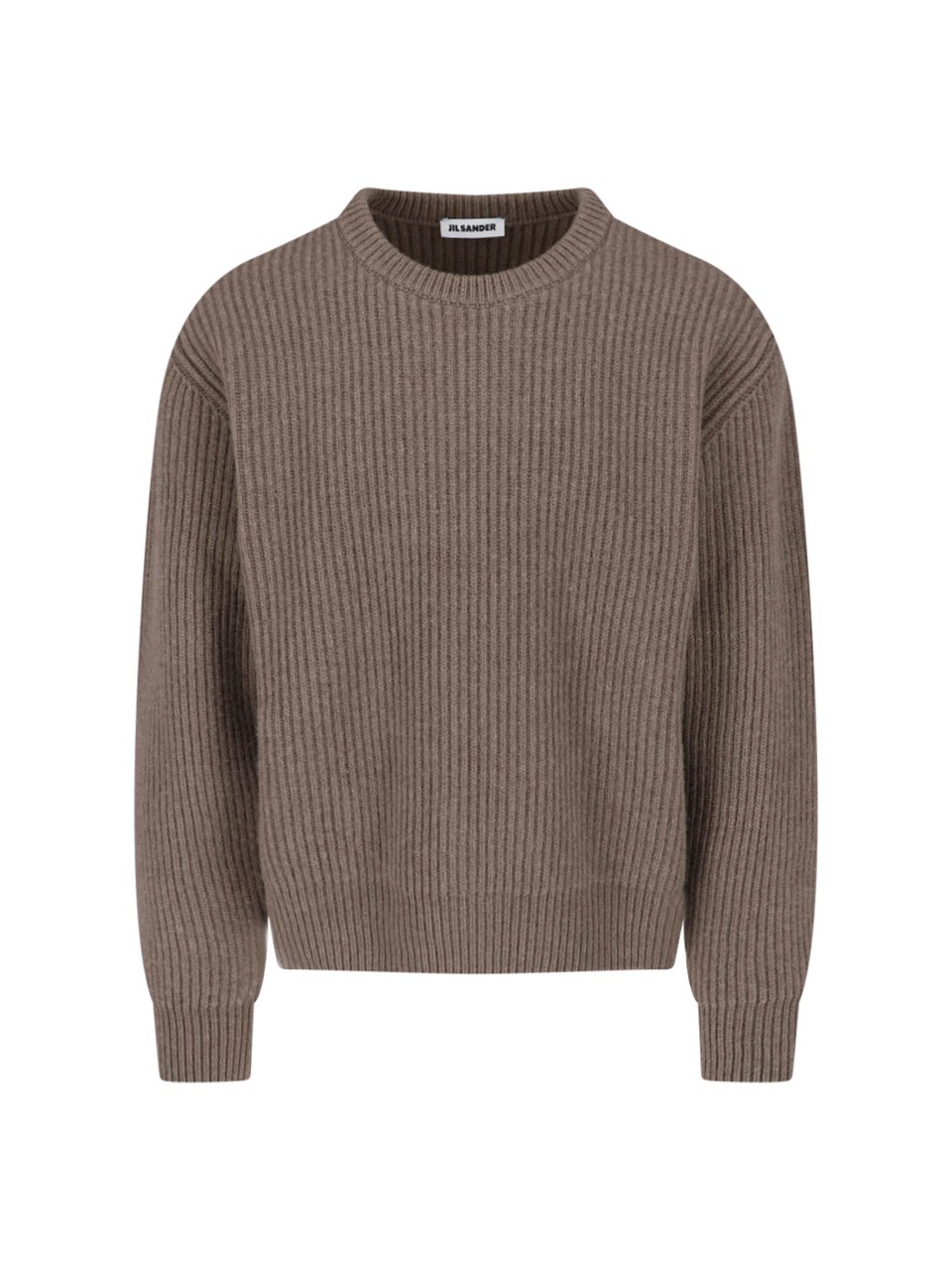 Jil Sander Brown Crewneck Ribbed Wool Sweater Bruin