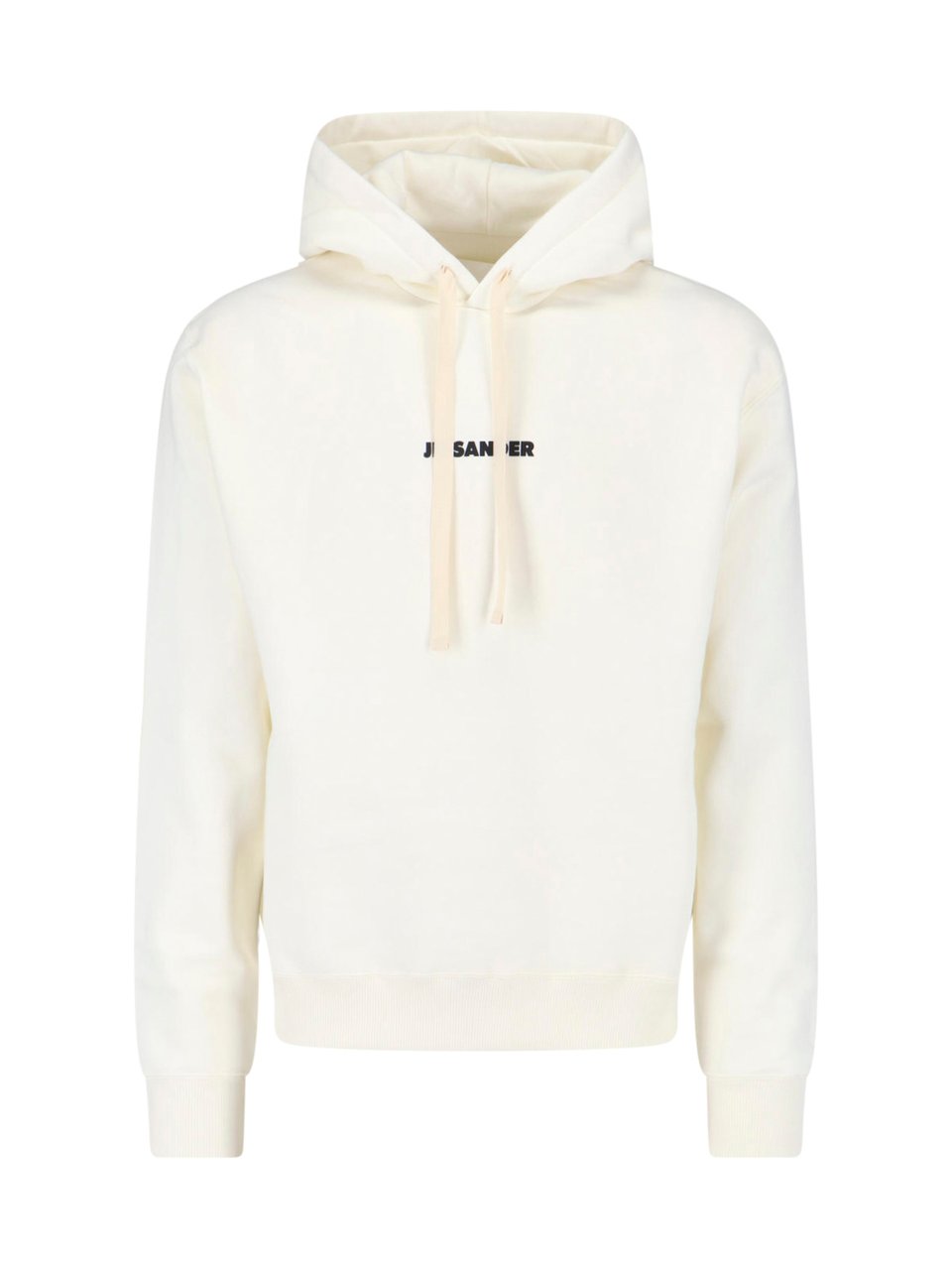 Jil Sander White Cropped Contrast Logo Cotton Hoodie Wit