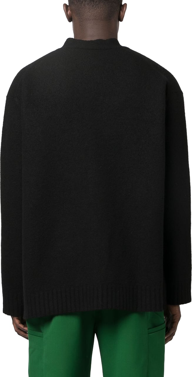 Jil Sander Black Boxy Wool Crew Neck Cardigan Zwart