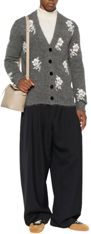 Jil Sander Long Sleeve V Neck Cardigan Grey Grijs