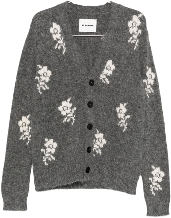 Jil Sander Long Sleeve V Neck Cardigan Grey Grijs