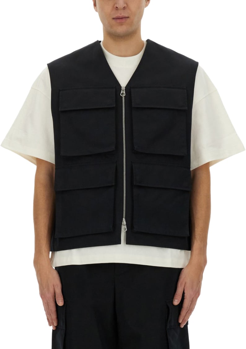 Jil Sander Black Cargo Vest Zwart