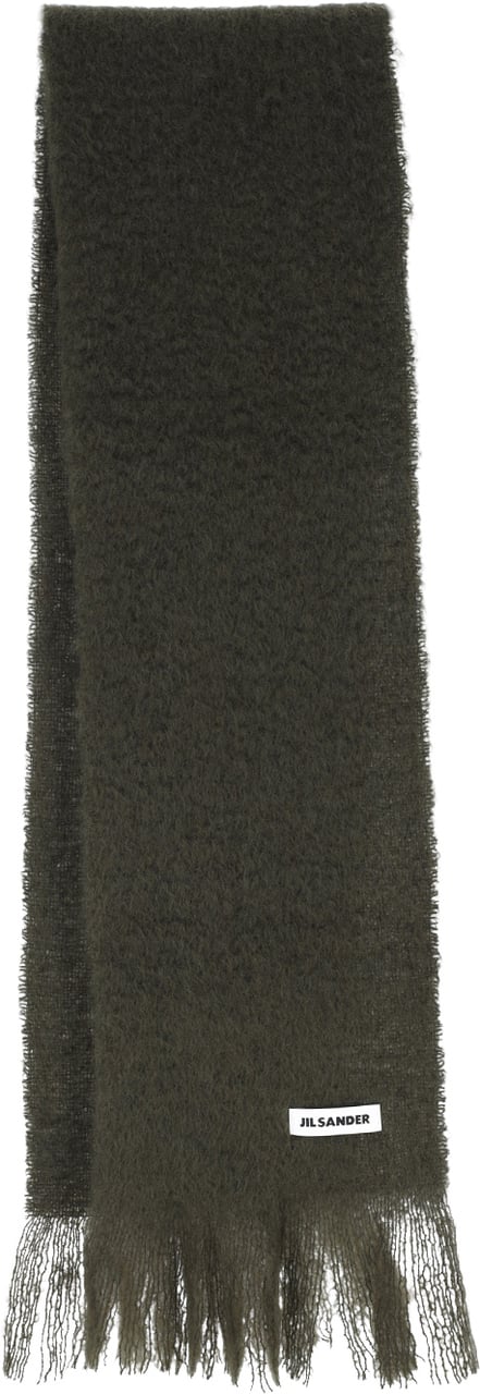 Jil Sander Green Mohair Blend Fringed Scarf Groen
