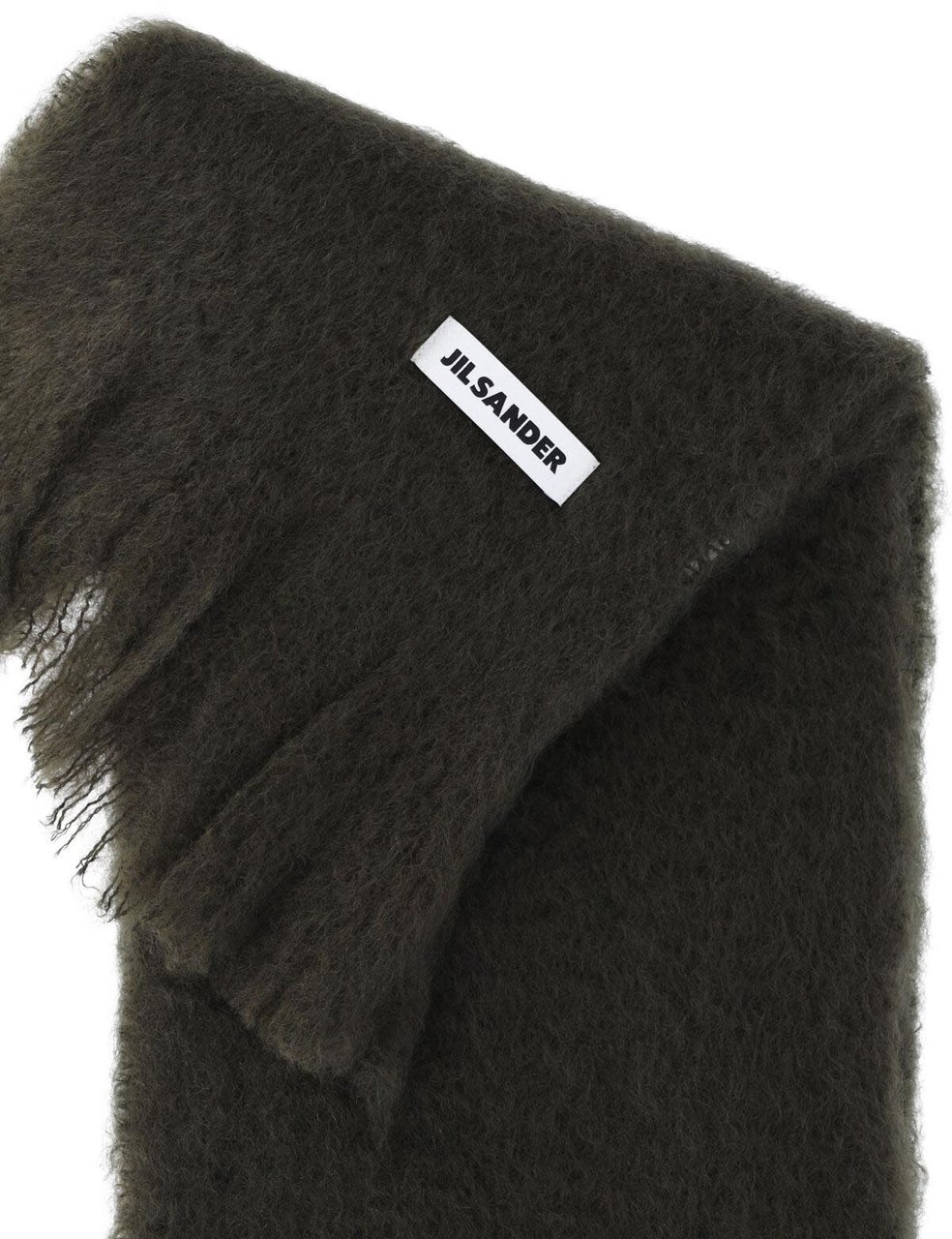 Jil Sander Green Mohair Blend Fringed Scarf Groen