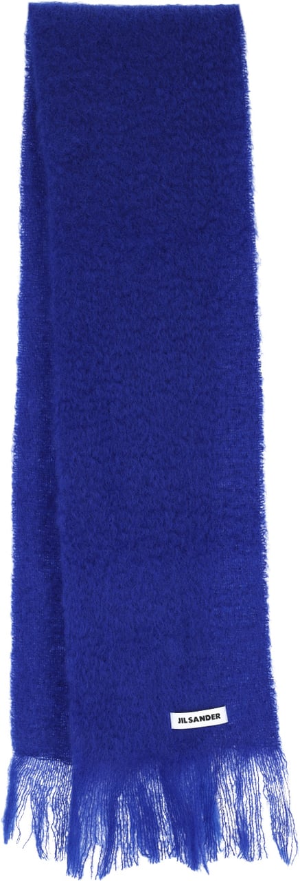 Jil Sander Blue Mohair Blend Fringed Scarf Blauw