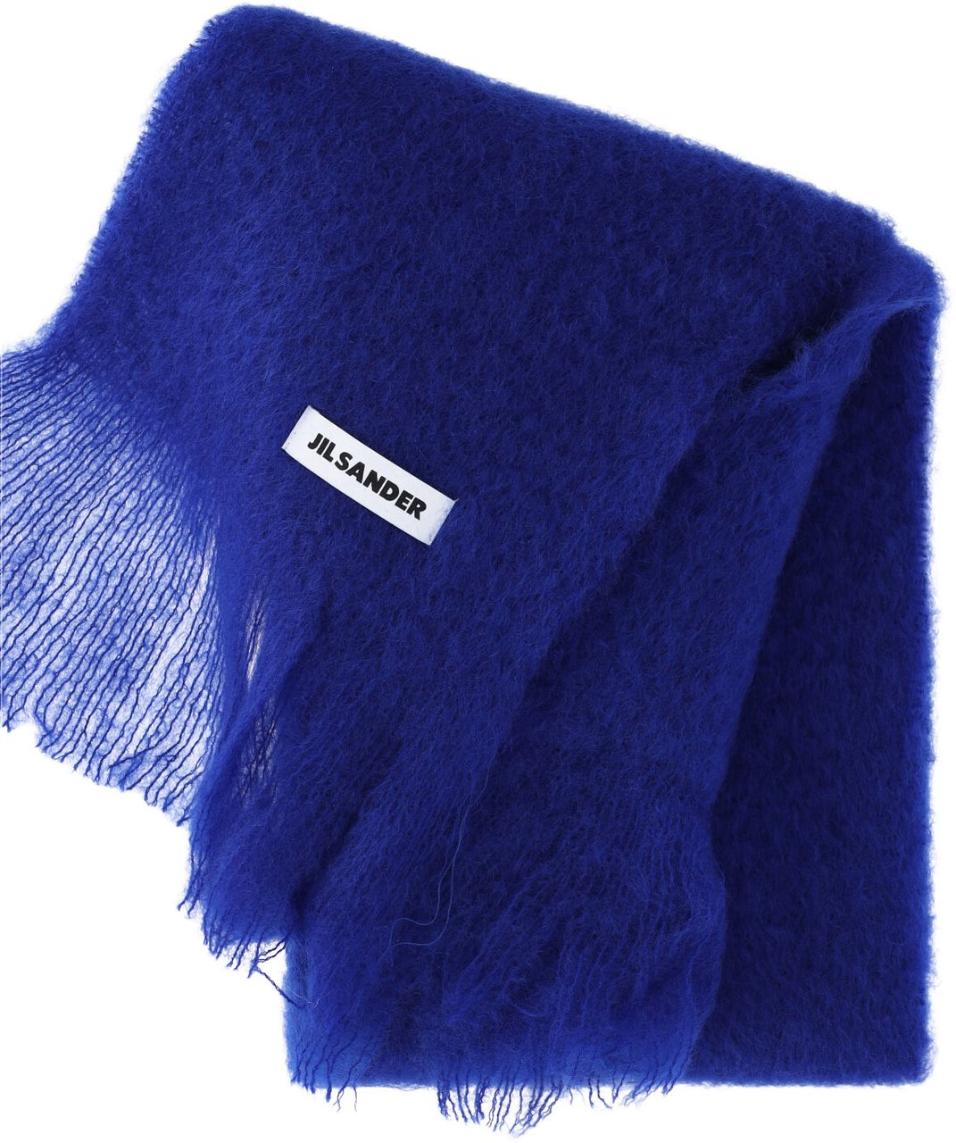 Jil Sander Blue Mohair Blend Fringed Scarf Blauw