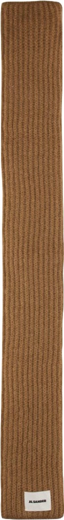 Jil Sander Ribbed Texture Scarf With Logo Patch Neutraal