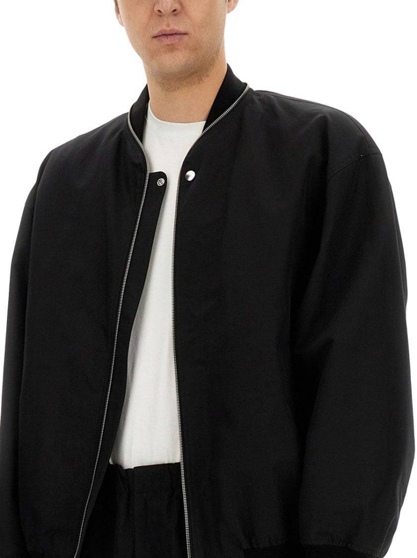Jil Sander Oversized Cotton Bomber Jacket With Ribbed Cuffs Zwart