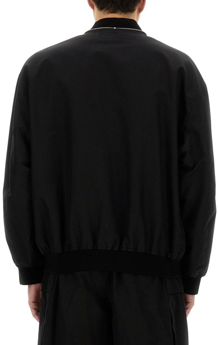 Jil Sander Oversized Cotton Bomber Jacket With Ribbed Cuffs Zwart