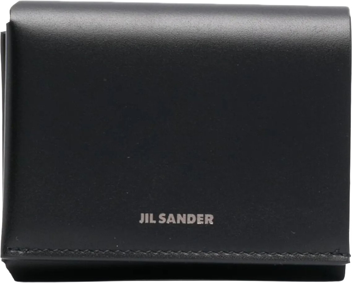 Jil Sander Black Fold-Over Smooth Leather Wallet Zwart